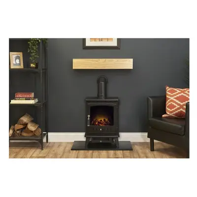 Adam Oak Beam, Hearth & Stove Pipe with Aviemore Stove in Black