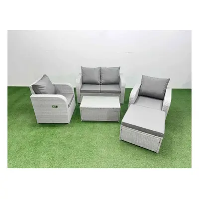 Fimous PE Wicker Rattan Garden Furniture Set Sofa Set Reclining Adjustable Chair Rectangular Cof