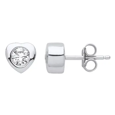 Jewelco London Ladies Sterling Silver Cubic Zirconia Love Heart Solitaire Stud Earrings - GVE805