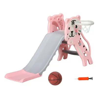 AIYAPLAY Kids Slide with Basketball Hoop, Basketball, for Months, Pink