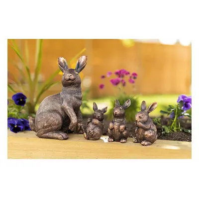 4x Rabbit Ornaments Bunny Family Garden Bronze Effect Decorations