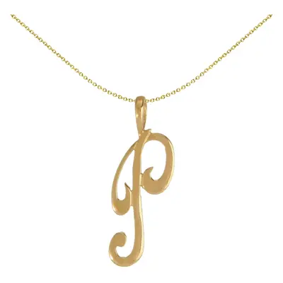 Jewelco London Solid 9ct Yellow Gold Script Identity Initial Pendant Letter P - JIN002-P