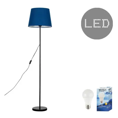 Standard Floor Lamp Base in a Black Metal Finish with a Navy Blue Tapered Shade - Complete with 