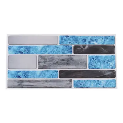 (Grey Blue) 9Pcs 7.8x3.9'' 3D Wall Tile Sticker Bathroom PVC Decals Art Poster Decoration