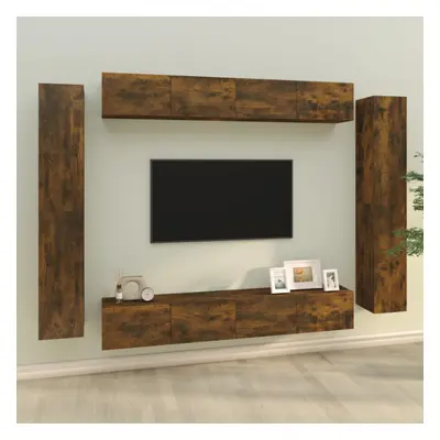 vidaXL TV Cabinet Set Piece Smoked Oak Engineered Wood Media Unit Sideboard