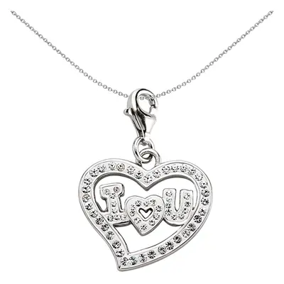 Jewelco London Unisex Sterling Silver Crystal IU Love Heart Lobster Clasp Link Charm - CM152