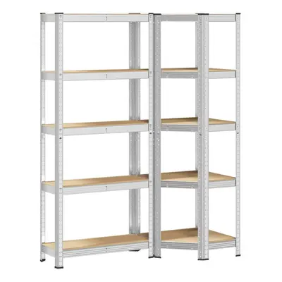 vidaXL Piece 5-Layer Shelves Set Silver Steel&Engineered Wood