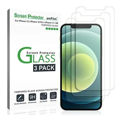 amFilm (3 Pack) Glass Screen Protector for iPhone 12, iPhone Pro, iPhone 11, and iPhone XR (10R)