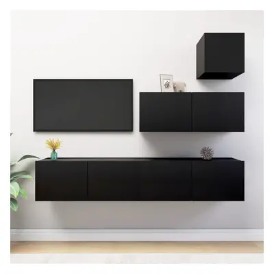 vidaXL TV Cabinet Set Piece Black Chipboard Lowboard Living Room Furniture