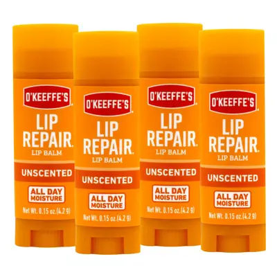 O'Keeffe's Unscented Lip Repair Lip Balm for Dry Cracked Lips Stick (Pack of 4)