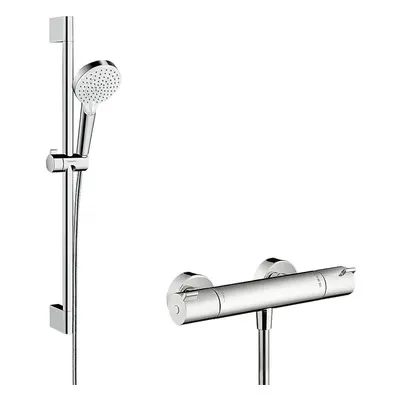 Hansgrohe Ecostat HP Rear-Fed Exposed Silver/White Thermostatic Mixer Shower