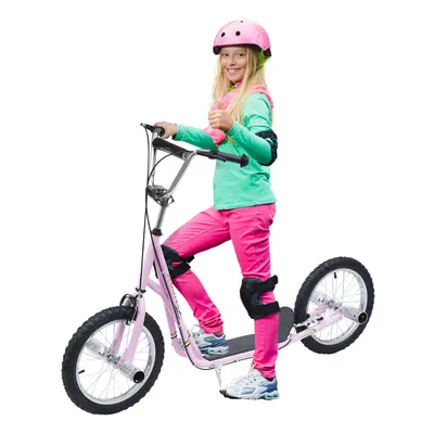 HOMCOM Teen Scooter Children Stunt Scooter W/ 16" Tyres Adjustable Height, Pink