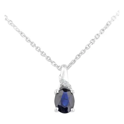 Jewelco London 9ct White Gold Round 1pts Diamond Oval 0.49ct Sapphire Cluster Pendant Necklace i