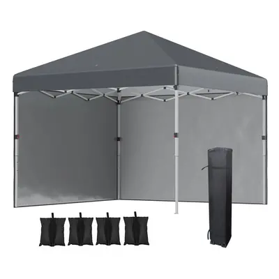 Outsunny 3x3 (M) Pop Up Gazebo Party Tent w/ Sidewalls, Weight Bags Dark Grey