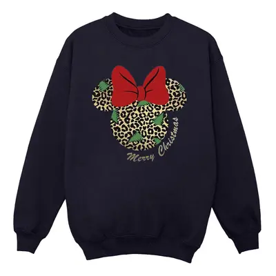 (S, Navy Blue) Disney Womens/Ladies Minnie Mouse Leopard Christmas Sweatshirt