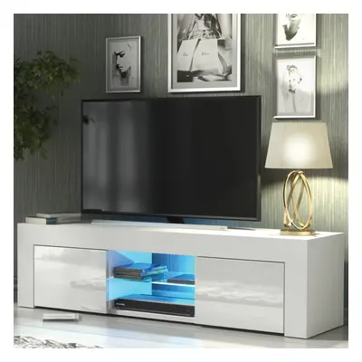 TV Unit 130cm LED Creative Furniture - White Gloss Doors