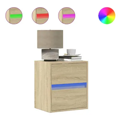 (sonoma oak, pcs) vidaXL Wall-mounted Bedside Cabinet with LED Lights Bed Cabinet