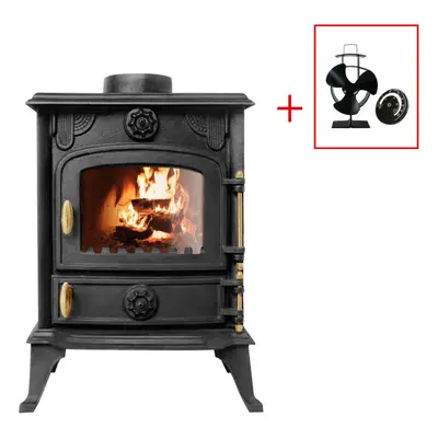 5KW Multifuel Stove Cast Iron Woodburner Fireplace Defra Eco Design with Fan