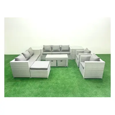 Fimous Outdoor Garden Furniture Rattan Sofa Set with Armchairs Oblong Coffee Table Footstools Si