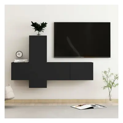 vidaXL TV Cabinet Set Piece Black Chipboard Home Furniture TV Stand Cabinet