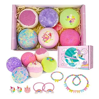 Canvalite Natural Bath Bombs for Kids with Surprise Toy Jewelry Inside 6PCS Handmade Bubble Bath