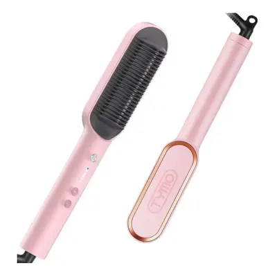 TYMO Ring Pink Hair Straightener Brush Hair Straightening Iron with Built-in Comb, 20s Fast Heat