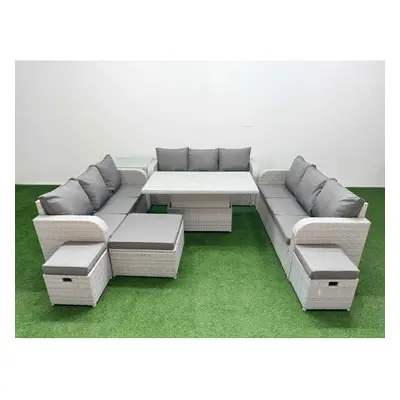 Fimous PE Rattan Lounge Sofa Set Seater Outdoor Garden Furniture Set with Seater Sofa Stools Sid