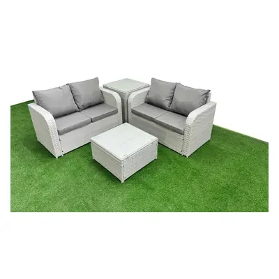 Fimous Seater Outdoor Love Sofa Set Rattan Garden Furniture Set with Square Coffee Table Side Ta