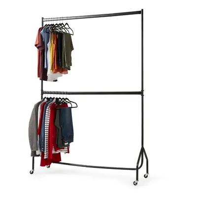 5ft x 7ft Two Tier Heavy Duty Clothes Rail | Black Steel Hanging Rail