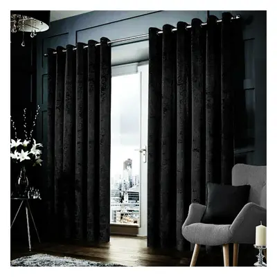 (Black, 66" x 90" (167cm x 228cm)) Velvet Curtains Eyelet Ring Top Ready Made Lined Pair Panel