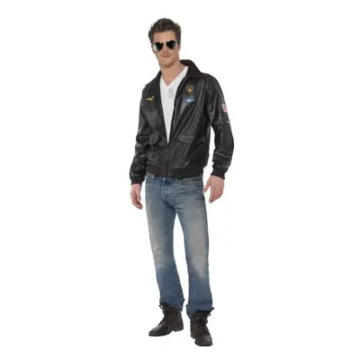 Smiffy's Men's Top Gun Bomber Jacket, Top Gun, Size: L, Colour: Brown