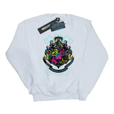 (S, White) Harry Potter Mens Neon Hogwarts Crest Sweatshirt