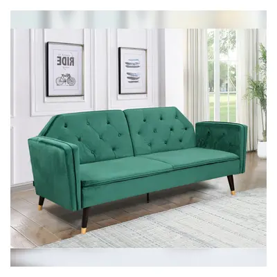 (Green) Plush Velvet Tufted Sofa Bed In Various Colours