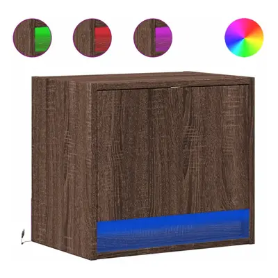 (brown oak, pcs) vidaXL Wall-mounted Bedside Cabinets with LED Lights Bed Table Side Table