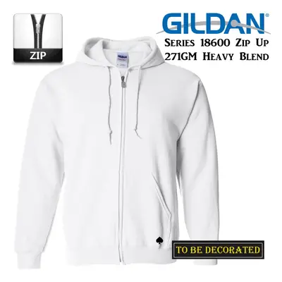 (XL) Gildan White Zip Up Hoodie Heavy Blend Basic Hooded Sweatshirt Sweater Men