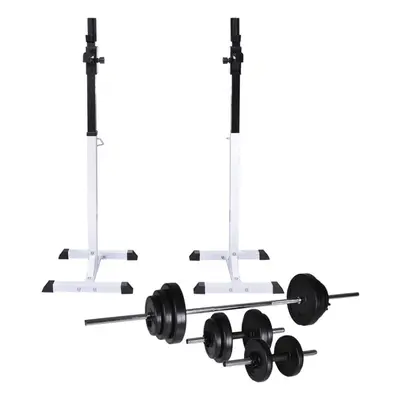 vidaXL Barbell Squat Rack with Barbell and Dumbbell Set 30.5kg Stand Holder