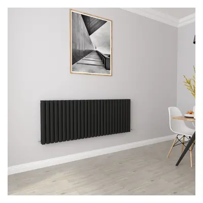 (Double 600x1593mm, Black) Designer Oval Column Radiator Central Heating