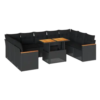 (black) vidaXL Piece Garden Sofa Set with Cushions Black Poly Rattan Acacia