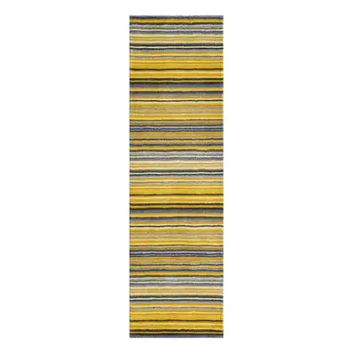 (OCHRE, Runner: x cm) Modern Multi Coloured 100% Wool Rugs Stripe Line Design Small Extra Large 