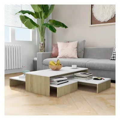 vidaXL Nesting Coffee Table Set White and Sonoma Oak Couch End Side Table