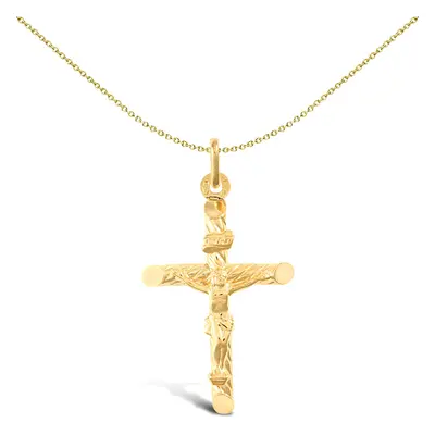 Jewelco London 9ct Yellow Gold Twist INRI Crucifix Cross Pendant - JPX008