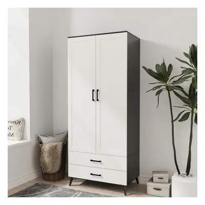 (Black & White) DEVON 180cm Modern Wardrobe Door Drawer Bedroom Storage with Hanging Rail