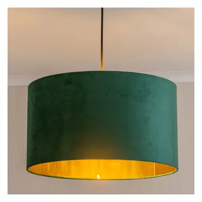 ValueLights Reni Large Green Velvet & Gold Ceiling Lamp Shade & Bulb