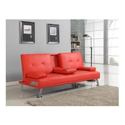 (Red) Noosa Faux Leather Bluetooth Sofa Bed