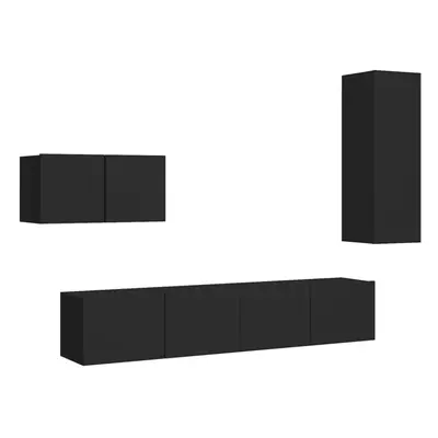 vidaXL TV Cabinet Set Piece Black Chipboard Home Furniture TV Stand Cabinet