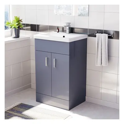 Nes Home Steel Grey 500mm Floor Standing Vanity Unit & White Basin Flat Pack