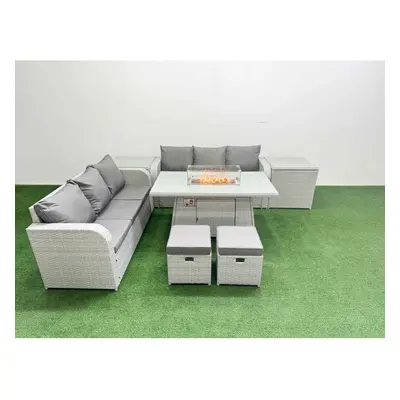 Fimous Outdoor Garden Furniture Sets Seater Wicker Rattan Furniture Sofa Sets with Firepit Dinin