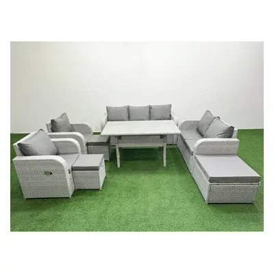 Fimous PE Rattan Garden Furniture Set Reclining Chair Sofa Double Love Seat Seater Sofa Lounge S