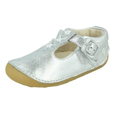 (Silver, UK 4.5 Infant) Girls Clarks Casual First Shoes Tiny Flower - Silver Leather - UK Size 2