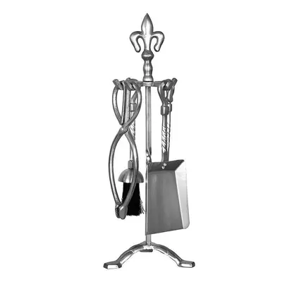 (Pewter) Fleur De Lys Piece Companion Set Fireplace Stand